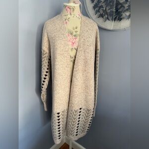 🆕 Frye Beige Jacquard Patterned Open-Front Long Cardigan